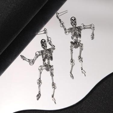 Imagem de Brincos de caveira punk gótica de Halloween com pingente de esqueleto gótico para mulheres, bijuterias de festa cosplay