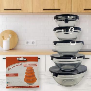 Imagem de Conjunto 5 Potes Vidro Tampa Hermética Mantimentos Preto - Thika