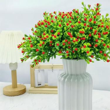 Imagem de 6 pacotes de flores artificiais artificiais, plantas de plástico sintético, arbustos, decorações externas para ambientes internos