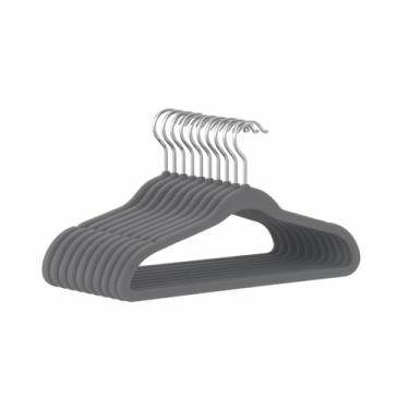 Imagem de Kit 50 Cabides Reforçados de Veludo Slim Adulto Antideslizante Ultrafino Bege e Cinza e Preto(Cinza)