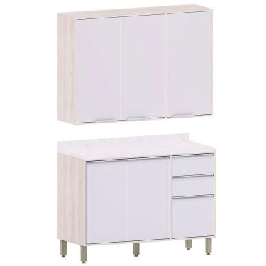 Imagem de Kit Armário Aéreo E Balcão De Cozinha 120 Cm 3 Portas Atenas Cinza Cristal