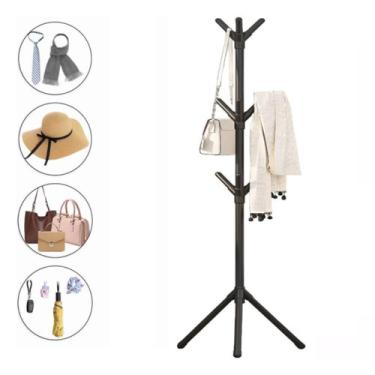 Imagem de Cabideiro Portatil 9 Ganchos Pendura Roupas Casaco Chapeu Bone Mancebo Desmontavel Casa Banheiro Closet Arara Preta