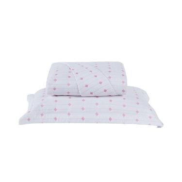 Imagem de Cobre Leito 2 Peças Solteiro Percal 200 Fios Decor 100% Poliéster - Branco/pink