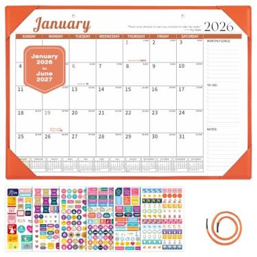 Imagem de Ospelelf Calendário de mesa 2026-2027 agenda mensal de parede almofada de couro com capa protetora 18 meses janeiro 2026 - junho 2027 laranja
