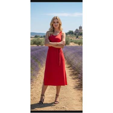 Imagem de vestido decotado com abertura lateral e cinto regulador de cintura - M