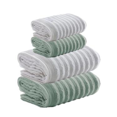 Imagem de Jogo de Toalhas Aura 4 Peças 100% Algodão, Fio Penteado, Banho/Rosto, Alta Absorção e Maciez, Gramatura 520g/m² e 500g/m², Design Sofisticado e Durável, Ideal para Casa – Altihaus (Branco/Verde Água)