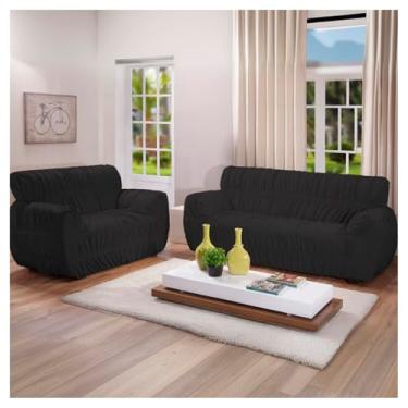 Imagem de Capa Para Sofá 21 Elasticos Arte Cazza Preto Kit 2 E 3 Lugares