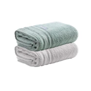 Imagem de Jogo de Toalhas de Banho Ele/Ela Avere 100% Algod�o, 80x150cm, 500g/m�, Toque Macio, Alta Absor��o e Design Sofisticado � Altihaus (Verde �gua/Branco)