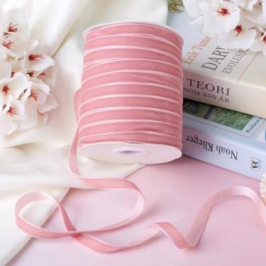 Imagem de Fita de veludo de 50 metros de largura, fita de veludo de face única pêssego, fitas de tecido rosa pêssego para embrulho de presente, artesanato, guirlanda, decoração de Natal