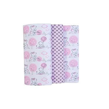 Imagem de Cueiro Composê Estampado, Papi Textil, Rosa, 80Cmx60Cm, Pacote de 3
