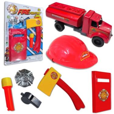 Imagem de Kit Bombeiros Caminhão Acessórios Capacete Escudo Resgate