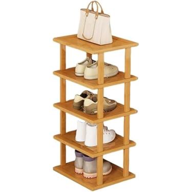 Imagem de Sapateira Vertical Pequena Sapateira Prateleira Alta Para Espaços Estreitos Sapateiras Independentes Para Entrada Sapateira De Bambu Organizador Para Quarto De Canto De Armário, 5tier