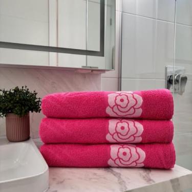 Imagem de Kit 3 Toalhas de Banho Bouquet 100% Algodão Super Macias e Absorventes – Conforto Premium (Kit 3 Rosa)