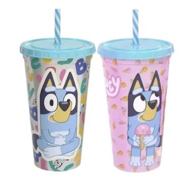 Imagem de Copo Infantil 500mL com Canudo Tema Bluey Copo Refri Reutilizável Anti