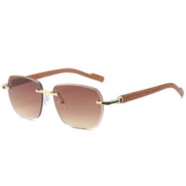 Imagem de Óculos de sol vintage sem aro quadrado, feminino, masculino, moda luxo, ar livre, dirigir, viagem, óculos de sol UV400 (marrom)