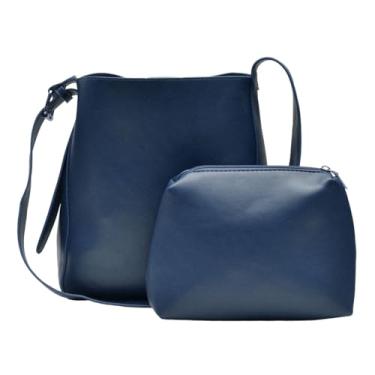 Imagem de Nupouch Bolsa tiracolo grande Calla Milan, bolsa feminina de couro vegano, elegante, bolsa com zíper, conjunto de 2 peças, estilo moderno, Azul marino, Grande transversal