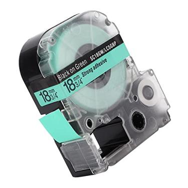 Imagem de ZJchao Substituição de Fita de Etiqueta Durável óleo álcool Scratch Label Maker Fita para Impressora de Etiquetas KINGJIM Máquina de Etiquetas Material (Texto preto de 18 mm sobre fundo verde)