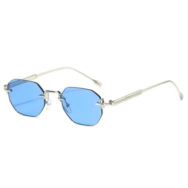 Imagem de HCHES Óculos de Sol Femininos de Luxo com Armação Metálica, Lentes Coloridas e Proteção UV400, Estilo Casual (Azul)