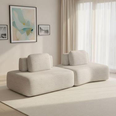 Imagem de Sofá 2 Lugares Orgânico Com Módulo Central E 1 Canto Berlim Bouclê Cr K01 - D'rossi Cinza Claro