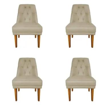 Imagem de Kit 4 Cadeiras Para Sala De Jantar Escritório Estofada Berlim Retro Suede Bege Lar Móveis E Decoração