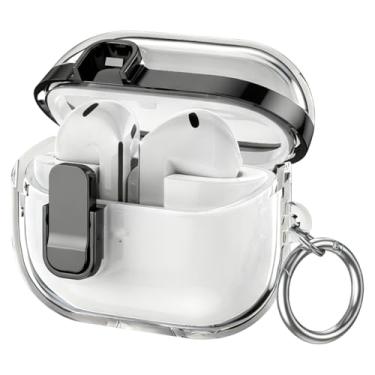 Imagem de Miimall Capa compatível com Samsung Galaxy Buds 3/Buds3 pro/Buds3 FE com clipe de bloqueio seguro, capa protetora galvanizada transparente à prova de choque para Galaxy Buds 3/Buds3 pro/FE com