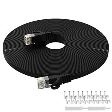Imagem de Lovicool Cabo Ethernet Cat6 preto de 1,8 m, cabo de conexão Ethernet RJ45 Cat-6 plano para rede, compatível com PC, roteador, servidor, switch box, reprodutores de mídia de rede, Xbox, Smart TV,
