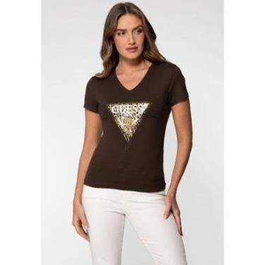 Imagem de Camiseta Logo Animal Print Hotfix Marrom-Feminino