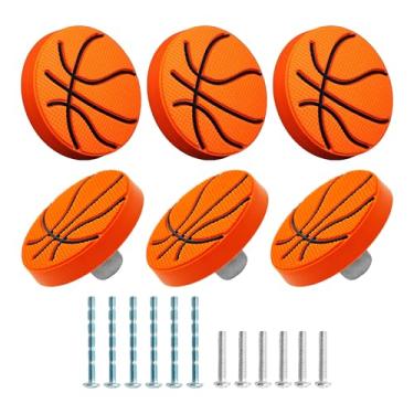 Imagem de AUXBC 6 peças de maçanetas de armário de borracha macia, puxador de gaveta de orifício único em forma de desenho animado fofo para quarto infantil, cozinha, armário, armário (basquetebol)