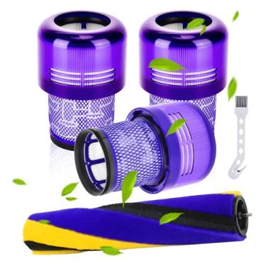 Imagem de Substituição de rolo e filtro de escova macia V15 compatível com Dy.son V15 Detect/V15 Detect Plus Vacuum, com 3 pacotes de filtros HEPA V15, peças de reposição #970013-02 e 971634-01