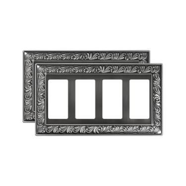 Imagem de TREEWELL Pacote com 2 placas de cobertura decoradora quádrupla, placas decorativas para interruptores e tampas de tomada, 4 placas de parede de metal prateado antigo, resistentes à corrosão