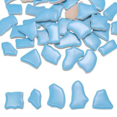 Imagem de PATIKIL Azulejos de cerâmica irregulares de 250 g/0,20 kg, peças de porcelana quebrada de 2 a 4 cm para decoração de casa, azul lago