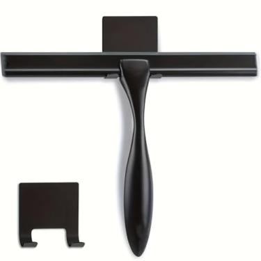 Imagem de Rodo de 25 cm para vidro de chuveiro de aço inoxidável limpador de vidro sem riscos com suporte adesivo limpador de borracha espelhos domésticos