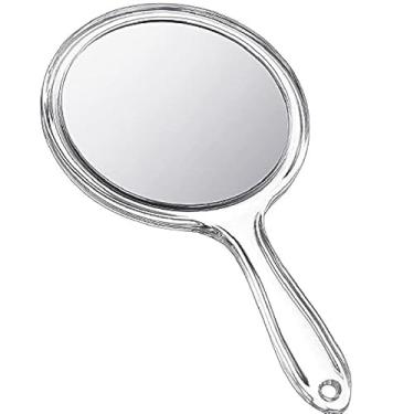 Imagem de Espelho de Mão Dupla Face com Lente de Aumento 3x - Espelho Portátil para Maquiagem e Cuidados Pessoais (Transparente)