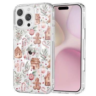 Imagem de OFQKOAKS Capa para iPhone 16, compatível com MagSafe, capa de telefone magnética fofa festiva de Natal para homens de gengibre e casa de campo, capa protetora transparente e macia para mulheres e