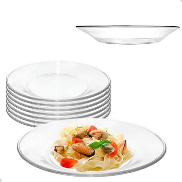 Imagem de 2X Jogo 12 Pratos Fundo Refeição Vidro Transparente Resisten