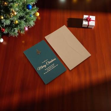 Imagem de 1 conjunto de cartão de felicitações de Natal árvore de Natal com papel envelope verde enegrecido 17,3 cm x 10,4 cm
