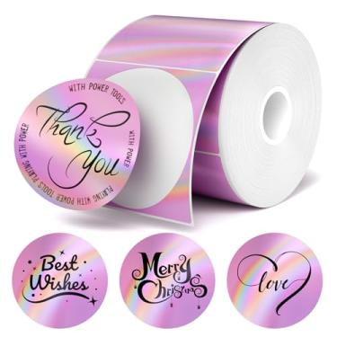 Imagem de Etiquetas adesivas térmicas holográficas de 5 cm, acabamento com glitter arco-íris, etiqueta à prova d'água e resistente a rasgos, etiqueta removível sem resíduo para etiqueta de preço/nome, design de