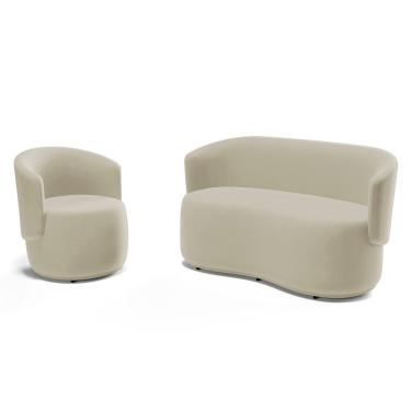 Imagem de Kit Poltrona E Namoradeira Aisha Orgânica Suede Bege Claro - Abmaza