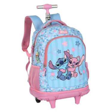 Imagem de Mochila Lilo Stitch E Angel Escolar Rodinhas Trolley E Alças Rosa - Lu