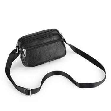 Imagem de Bolsa mensageiro de couro genuíno para homens, bolsa tiracolo pequena, presente de luxo, durável, elegante, Preto, Small to Medium, Vintage