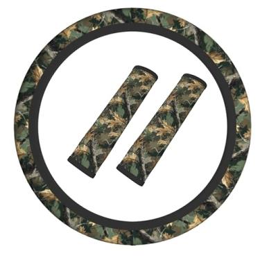 Imagem de Capa de volante camuflada elástica antiderrapante para volante de carro com cinto de segurança almofada de ombro para mulheres e homens