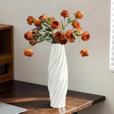 Imagem de Vaso de cerâmica escultural branco, vaso decorativo moderno de forma irregular para decoração de casa, centro de mesa artístico minimalista para sala de estar, quarto, escritório