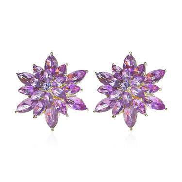 Imagem de YUNXI Brincos de flor de cristal para mulheres - brincos de strass azul claro rosa preto branco joias de pedras preciosas para mulheres, Large, Metal, Sem pedra preciosa