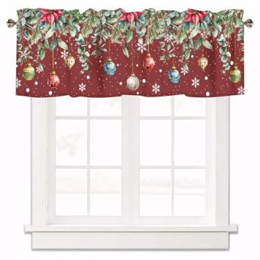 Imagem de XYTIDUKEJI Cortinas de Natal para janelas, enfeite de poinsétia, sanefas de cozinha, tratamentos de janela, cortina de bolso para varão para sala de estar, casa de fazenda, quarto, banheiro, 1 painel