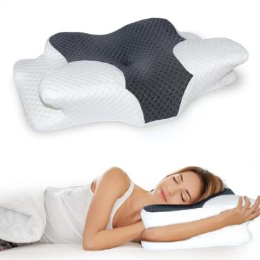 Imagem de Travesseiro cervical para alívio da dor no pescoço, travesseiro de cama de espuma viscoelástica de design oco para pessoas que dormem de lado e costas, travesseiro ortopédico ergonômico com suporte