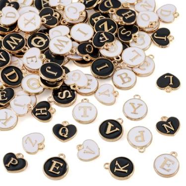 Imagem de Spritewelry Berloques de letras para fabricação de joias de liga esmaltada, pingentes de letra inicial maiúscula A-Z, pingentes do alfabeto para colar, pulseira, brincos, chaveiros, suprimentos de