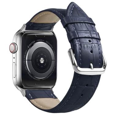 Imagem de SZYXMY Pulseiras de substituição de couro genuíno jacaré de 49 mm, 46 mm, 45 mm, 44 mm, 42 mm, 41 mm, 40 mm e 38 mm para Apple Watch Series 10/9/8/7/6/5/4/3 Ultra 2 SE, bicolor, para homens e mulheres