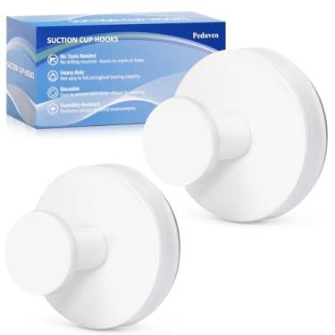 Imagem de Ganchos de ventosa para chuveiro sem broca - Ganchos de banheiro de aço inoxidável resistentes, montados na parede para toalhas, roupões, bucha - funciona em azulejo, vidro, espelho, cozinha (branco