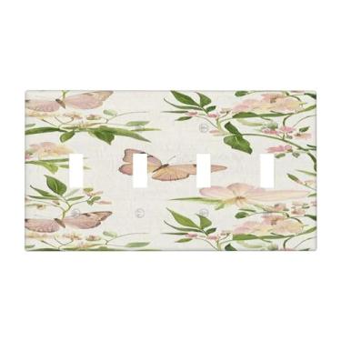 Imagem de Nadoabtm Placa de cobertura de interruptor de luz vintage borboleta floral 4 gangues quadriciclo interruptores decorativos capas de placa de tomada elétrica placa de parede para decoração de cabine de