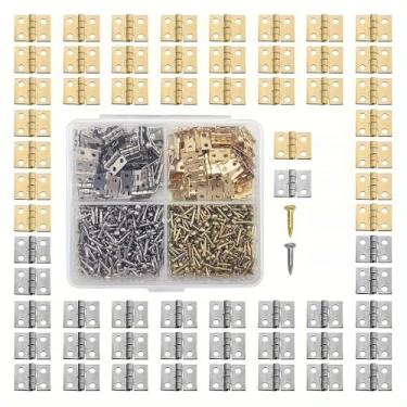 Imagem de 500 peças pequenas dobradiças de latão antigo, dobradiças em miniatura dobráveis de aço inoxidável com parafusos e chave de fenda para armário de caixa de joias de artesanato DIY